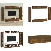 vidaXL 8 pcs. Set d'armoire TV chêne fumé bois composite - Ensemble d'armoires TV - Ensembles d'armoires TV - Meuble-paroi
