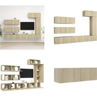 vidaXL 7 pcs. Set d'armoires TV Chêne Sonoma Bois composite - Set d'armoires TV - Set d'armoires TV suspendues - Set d'armoires TV suspendues