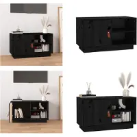 vidaXL Armoire TV Noir 70x34x40 cm Pin massif - Armoire TV - Meubles TV - Supports TV