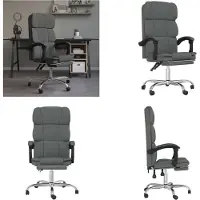 vidaXL Chaise de bureau avec fonction de couchage Gris foncé Tissu - Chaise de bureau avec fonction de couchage - Chaise de bureau avec fonction de relaxation - Chaise de bureau