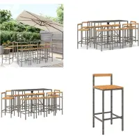 vidaXL 11 pcs. Garden Bar Set Grey Poly Rattan & Massiv Wood Acacia - Garden Bar Set - Garden Bar Set - Garden Bar Set