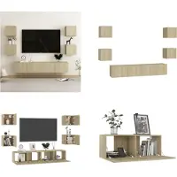 vidaXL 6 pcs. Armoire TV Sonoma chêne bois composite - Armoire TV - Armoire HiFi - Armoires HiFi
