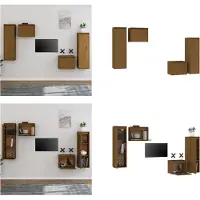 vidaXL Armoires TV 4 pcs. Marron miel Pin massif - Armoire TV - Armoires TV - Armoire TV en bois - Armoire suspendue