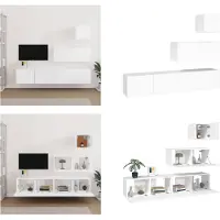 vidaXL 4 pcs. Armoire TV Set Blanc Bois composite - Ensemble d'armoires TV - Armoires TV - Unité TV - Unité murale TV