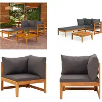 vidaXL Ensemble de salon de jardin 3 pièces avec coussins gris foncé en bois massif d'acacia - Ensemble de salon de jardin - Ensemble de canapé en bois pour l'extérieur - Ensemble de meubles de jardin