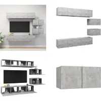 vidaXL 6 pcs. Set d'armoires TV gris béton bois composite - Set d'armoires TV - Set d'armoires TV suspendues - Set d'armoires TV suspendues