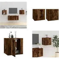 vidaXL Armoires murales TV 2 pcs. Chêne fumé 40x34,5x40 cm - Meuble TV mural - Meubles TV muraux - Console TV