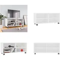 vidaXL Armoire TV avec roulettes Blanc 90x35x35 cm Bois composite - Armoire TV - Armoires TV - Tables TV