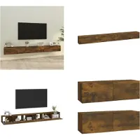 vidaXL 3 pcs. Set d'armoire TV chêne fumé bois composite - Ensemble d'armoires TV - Ensembles d'armoires TV - Meuble-paroi