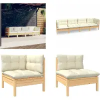vidaXL ensemble de salon de jardin 4 pièces avec coussins Crème Pin massif