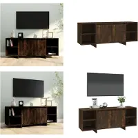 vidaXL Armoire TV chêne fumé 130x35x50 cm Bois composite - Armoire TV - Armoire TV - Buffet bas - Armoire stéréo