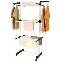 Herzberg HG-8034BW : Porte-vêtements mobile - plastique noir avec tubes blancs