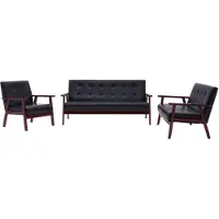 vidaXL Ensemble de canapés 3 pcs noir similicuir