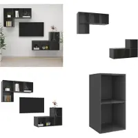 vidaXL Armoires murales TV 4 pcs. Gris brillant Matériau dérivé du bois - Armoire TV - Armoire TV suspendue - Armoires TV suspendues