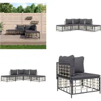 vidaXL 5 pcs. Garden Lounge Set with Coussins Anthracite Poly Rattan - Garden Lounge Set - Garden Lounge Sets - Lounge Set - Garden Meuble