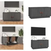 vidaXL Armoire TV Gris 80x34x40 cm Pin massif - Armoire TV - Meubles TV - Support TV