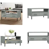 vidaXL Table basse OSLO avec pieds métalliques Gris 85x50x45 cm Bois massif - Table basse - Tables basses - Table d'appoint - Table de salon