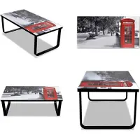 vidaXL Table basse avec motif cabine téléphonique plateau en verre - Table basse - Tables basses - Table à café