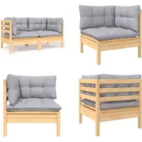 vidaXL Canapé de jardin 2 places avec coussins gris pin massif - Canapé de jardin 2 places - Canapés de jardin 2 places - Canapés d'angle
