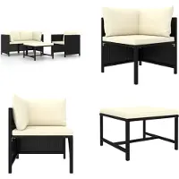 vidaXL Ensemble de canapés de jardin 4 pièces avec coussins noir poly rotin - Ensemble de canapés de jardin - Ensemble de meubles de jardin - Ensemble de meubles de jardin
