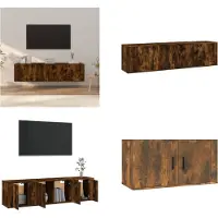 vidaXL 3 pcs. Set d'armoire TV chêne fumé bois composite - Set d'armoire TV - Ensemble d'armoires TV - Armoire TV - Support TV