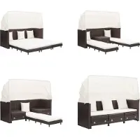 vidaXL Canapé-lit extensible 3 places avec toit Poly rotin brun - Canapé-lit - Canapé-lit en rotin - Canapé-lit en rotin