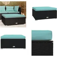 vidaXL Tabouret de jardin avec coussin noir 70x70x30 cm Poly rotin - Tabouret de jardin - Ottomane de jardin - Outdoor foot tabouret