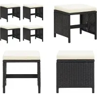 vidaXL Tabouret de jardin 4 pièces avec coussin d'assise Poly rotin noir - Tabouret de pied - Banc de pied - Repose-pieds