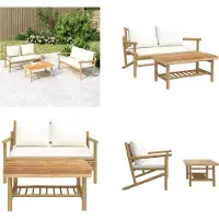 vidaXL Ensemble de salon de jardin 2 pièces avec coussins blancs crème en bambou