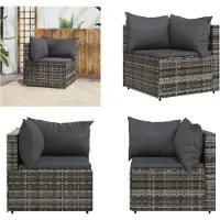 vidaXL Garden Corner Sofa with Cushions Grey Poly Rattan - Canapé d'angle - Canapés d'angle - Canapé - Canapé d'extérieur