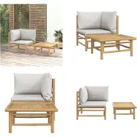 vidaXL Ensemble de jardin lounge 2 pièces Coussins gris clair Bambou - Ensemble de jardin lounge - Ensemble de jardin lounge - Ensemble de meubles de jardin
