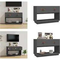 vidaXL Armoire TV Gris 90x40x60 cm Pin massif - Armoire TV - Meubles TV - Support TV