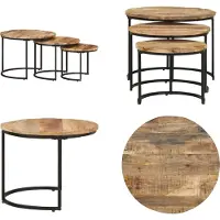 vidaXL Tables d'ensemble 3 pcs. Bois de manguier brut - Bureau - Tables à boîtes - Table en bois - Table basse à boîtes