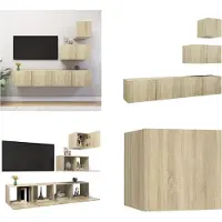 vidaXL 4 pcs. Armoire TV Sonoma chêne bois composite - Ensemble d'armoires TV - Ensembles d'armoires TV - Ensembles d'armoires TV suspendues