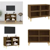 vidaXL Armoire TV avec pieds en bois massif brun aspect chêne 69,5x30x50cm - Armoire TV - Armoire TV - Armoire stéréo - Support TV