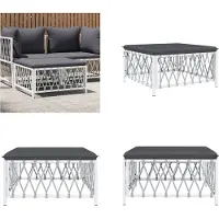 vidaXL Tabouret de jardin avec coussin Blanc Tissu - Tabouret de jardin - Tabouret de pied - Repose-pieds