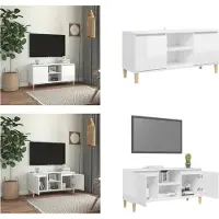 vidaXL Armoire TV avec pieds en bois massif blanc brillant 103,5x35x50 cm - Armoire TV - Armoires TV - Sideboards