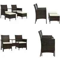 vidaXL Canapé de jardin 2 places avec table & pouf Poly rotin brun - Ensemble de canapés de jardin - Ensemble de canapés de jardin - Ensemble de canapés de jardin