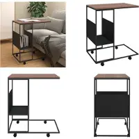 vidaXL Table d'appoint avec roulettes Noir 55x36x63,5 cm Bois composite - Table d'appoint - Tables d'appoint - Table basse - Table de salon