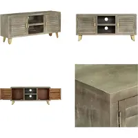 vidaXL Armoire TV Gris avec laiton 110 x 30 x 48 cm Mangoholz Massiv - Armoire TV - Panneaux TV - Support TV