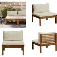 vidaXL Canapé central modulaire avec coussin blanc crème en bois d'acacia - Canapé central - Canapé central - Canapés