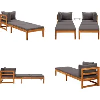 vidaXL Bain de soleil avec 1 accoudoir gris foncé bois massif acacia - Bain de soleil - Bain de soleil en bois - Bain de soleil en bois