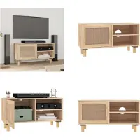 vidaXL Armoire TV Marron 80x30x40 cm Pin massif et rotin naturel - Armoire TV - Meubles TV - Support TV