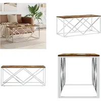 vidaXL Table basse acier inoxydable et vieux bois massif - Table basse - Tables basses - Table d'appoint - Table de salon