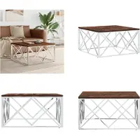 vidaXL Table basse acier inoxydable et vieux bois massif - Table basse - Tables basses - Table d'appoint - Table de salon