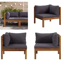 vidaXL Canapé d'angle modulaire avec coussins gris foncé en bois massif d'acacia - Canapé d'angle - Canapé - Canapés