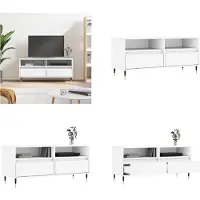 vidaXL Armoire TV Blanc 100x34,5x44,5 cm Bois composite - Armoire TV - Panneaux TV - Tableau TV