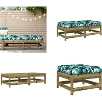 vidaXL Tabouret de jardin avec coussin 2 pcs. Bois de pin imprégné - Tabouret de jardin - Tabouret de terrasse - Tabouret d'extérieur - Tabouret de pied de jardin