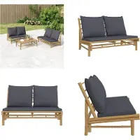 vidaXL Banc de jardin avec coussins gris foncé en bambou