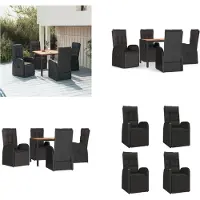 vidaXL 5 pcs. Salon de jardin noir Poly Rotin & Bois massif Acacia - Salon de jardin - Salon de jardin - Salon Terrasse